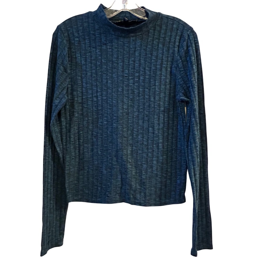 PRINCE &‎ FOX Ribbed Mock Neck Long Sleeve Top Teal Blue XL TG